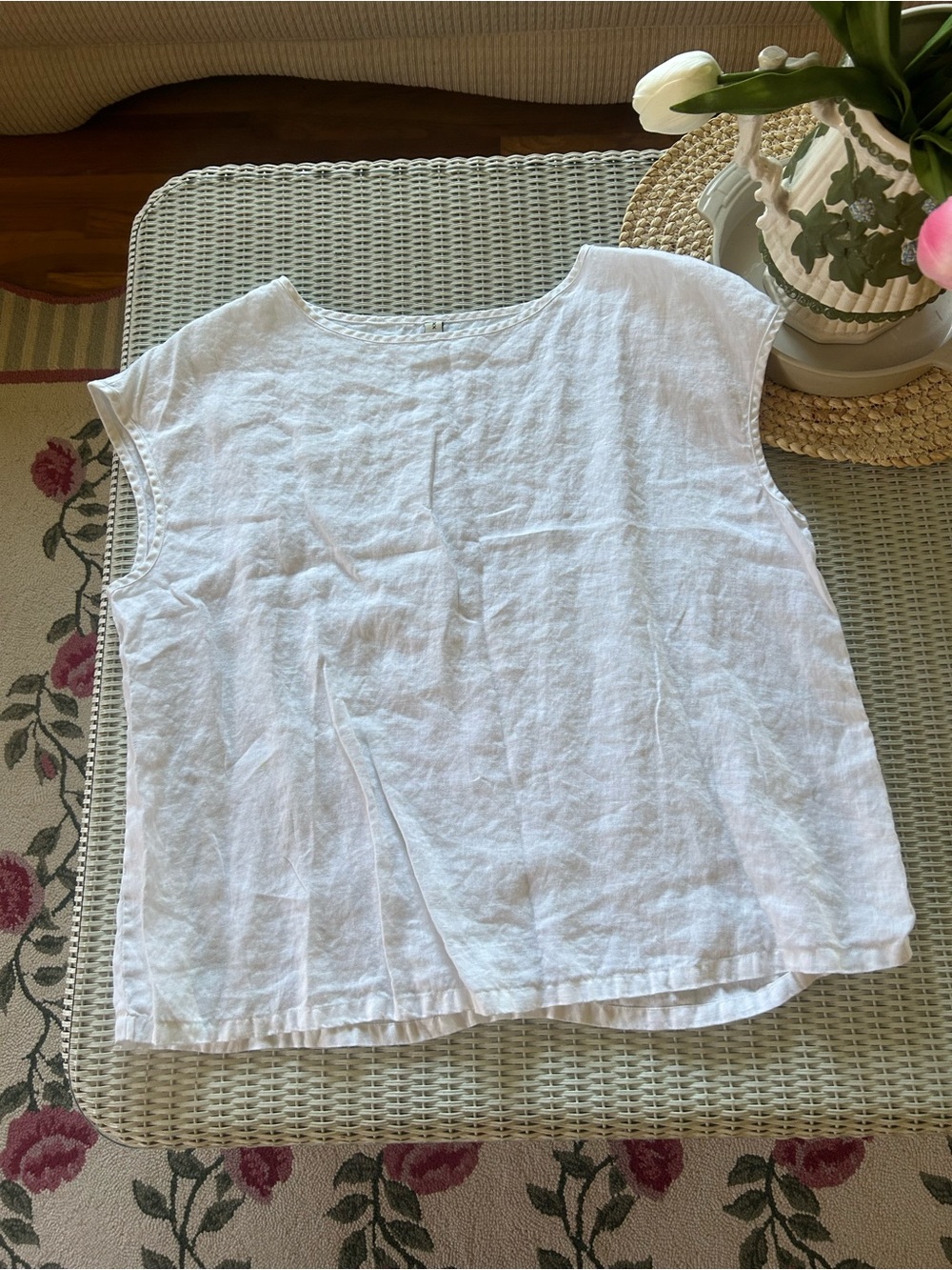 H&M White Linen Blend Sleeveless Tank Top